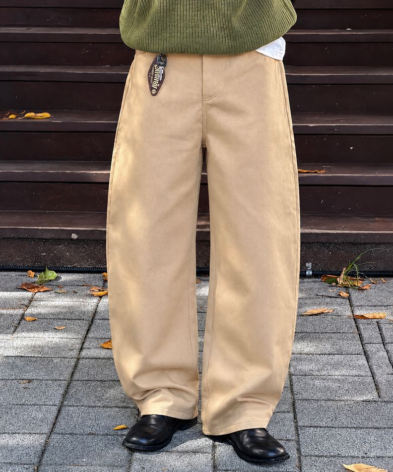 커브드 와이드 코튼 데님 팬츠 베이지