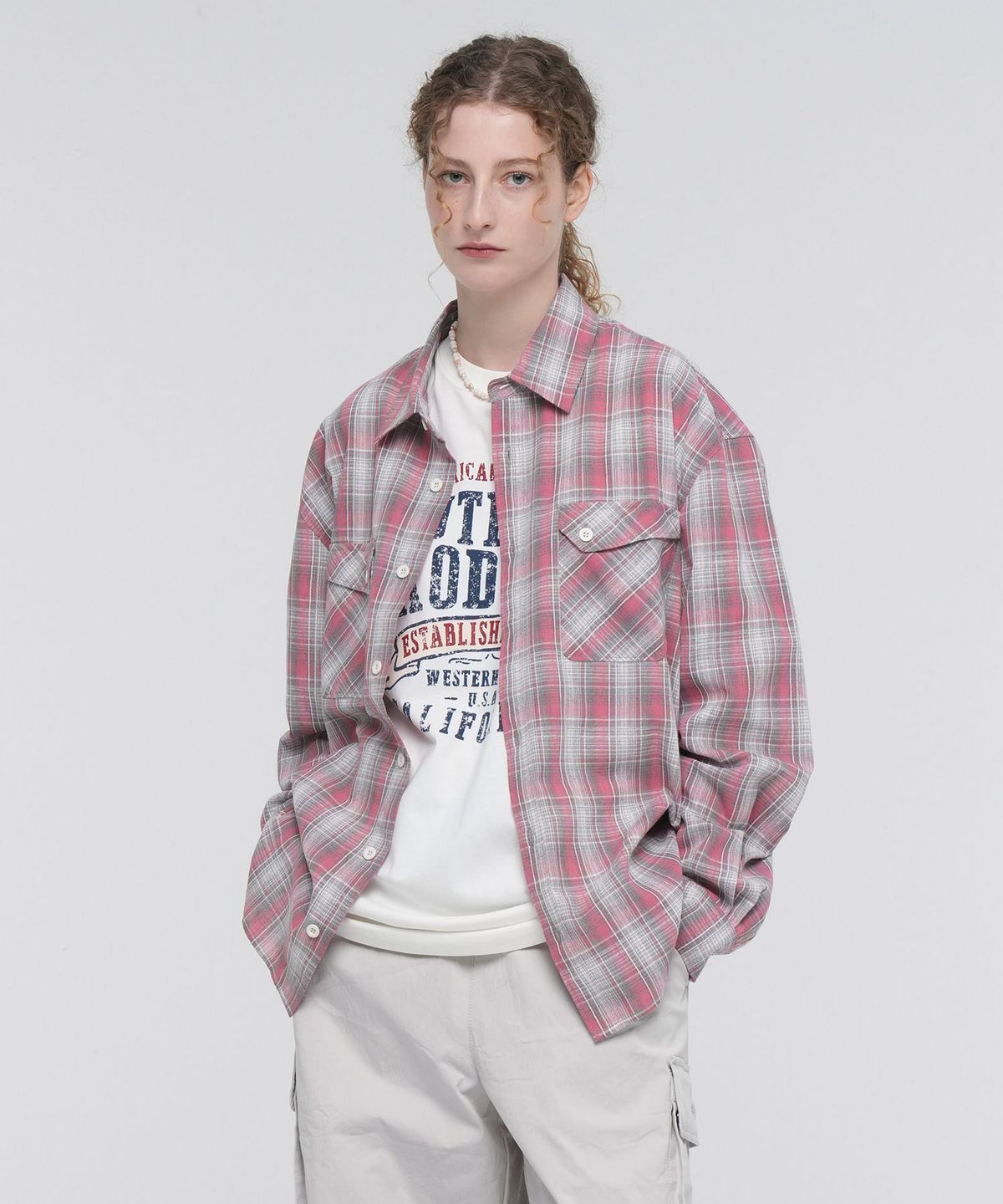 아웃도어 프로덕츠(OUTDOOR PRODUCTS) BASIC TWO POCKET CHECK SHIRT (PINK)
