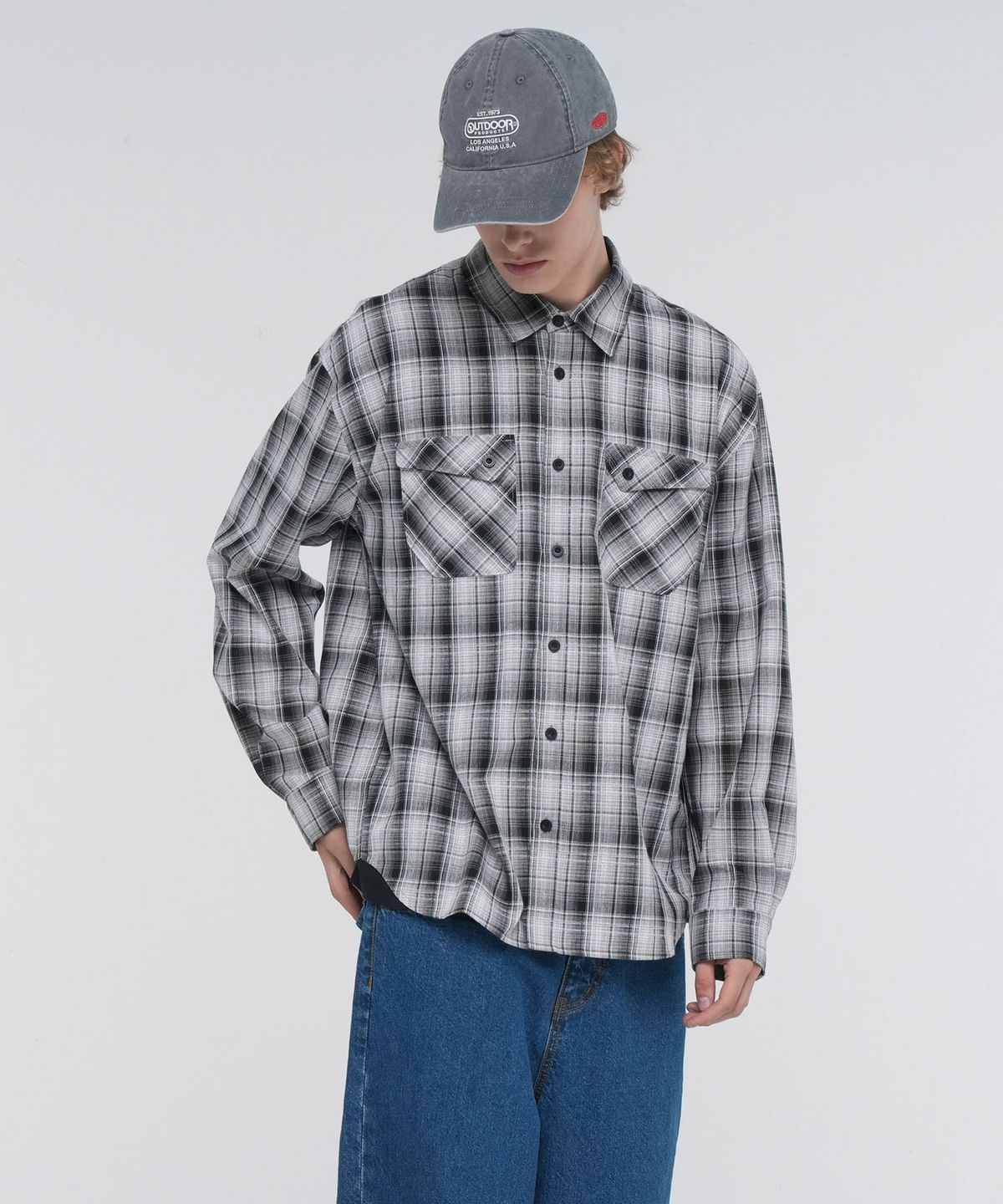 아웃도어 프로덕츠(OUTDOOR PRODUCTS) BASIC TWO POCKET CHECK SHIRT (BLACK)
