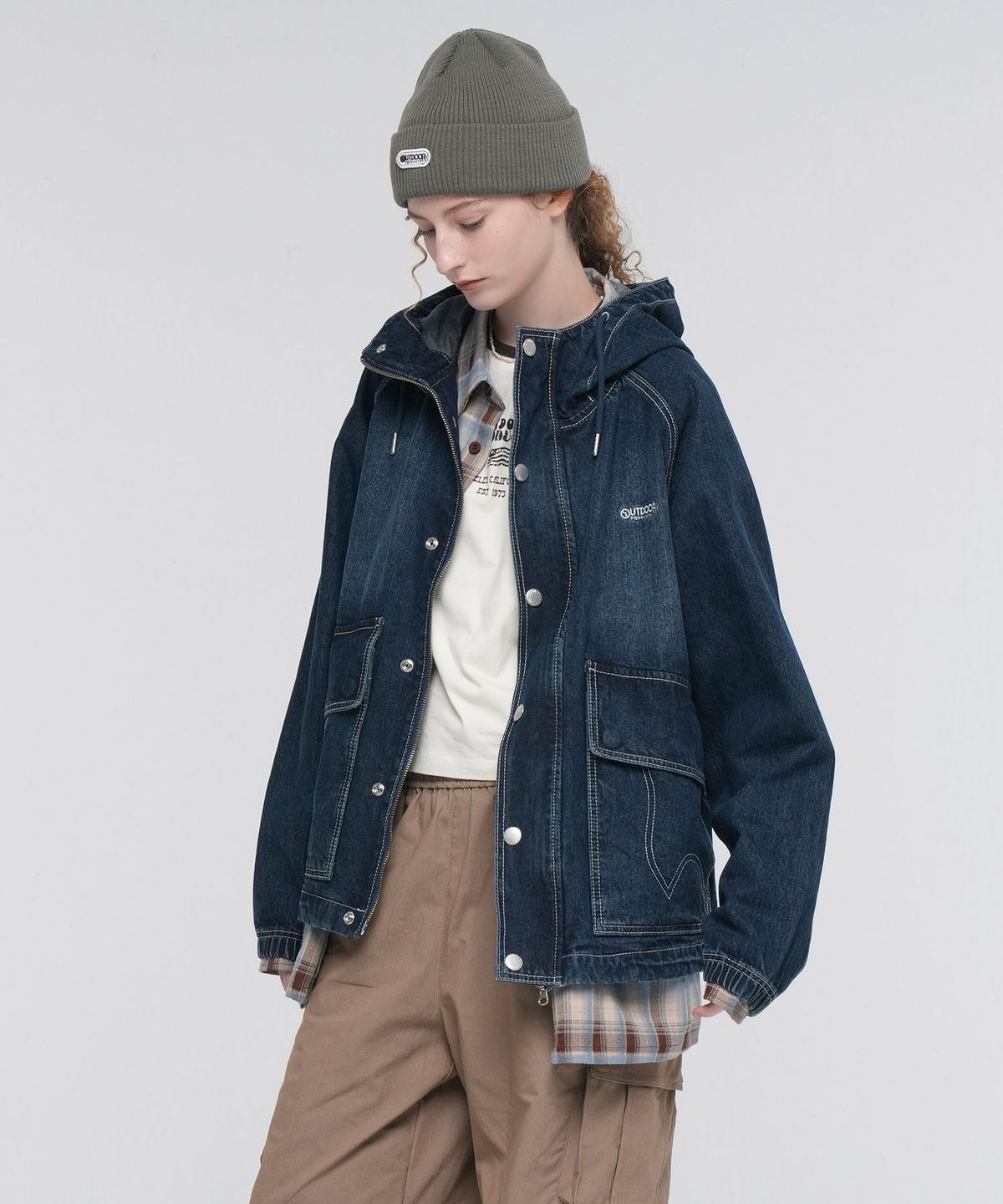 아웃도어 프로덕츠(OUTDOOR PRODUCTS) DENIM HOODED ZIP-UP (BLUE)