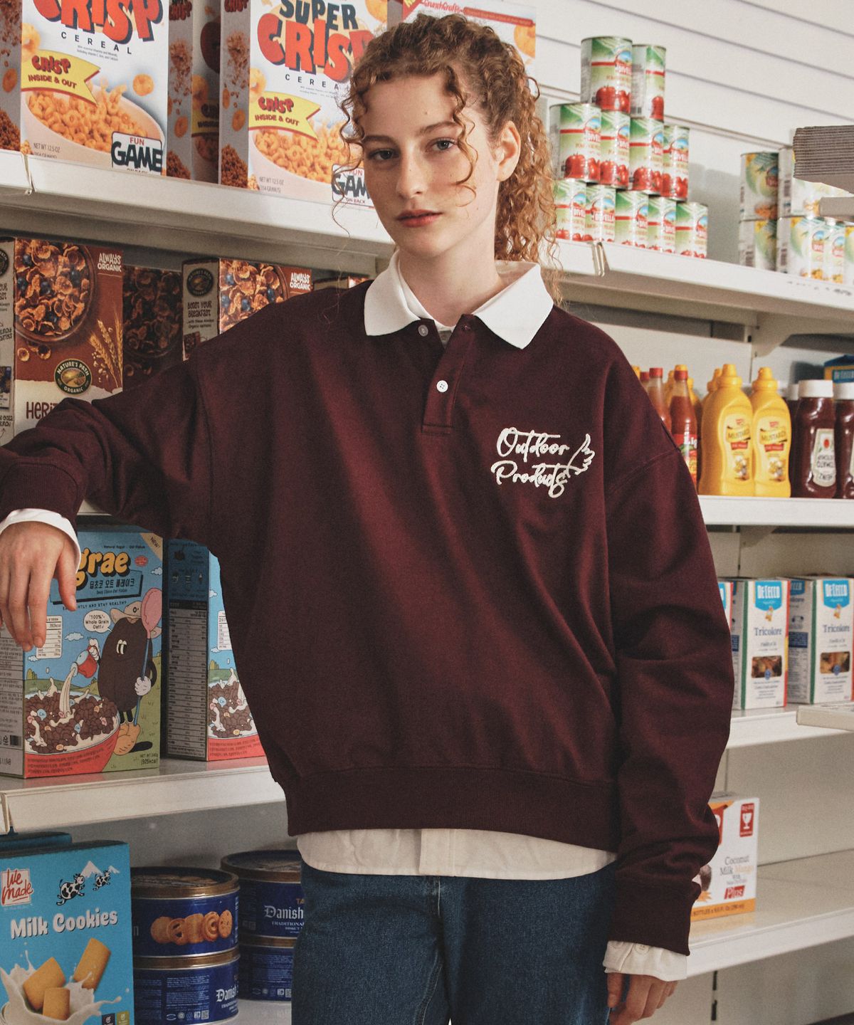 아웃도어 프로덕츠(OUTDOOR PRODUCTS) W COLLAR SWEATSHIRT (BURGUNDY)