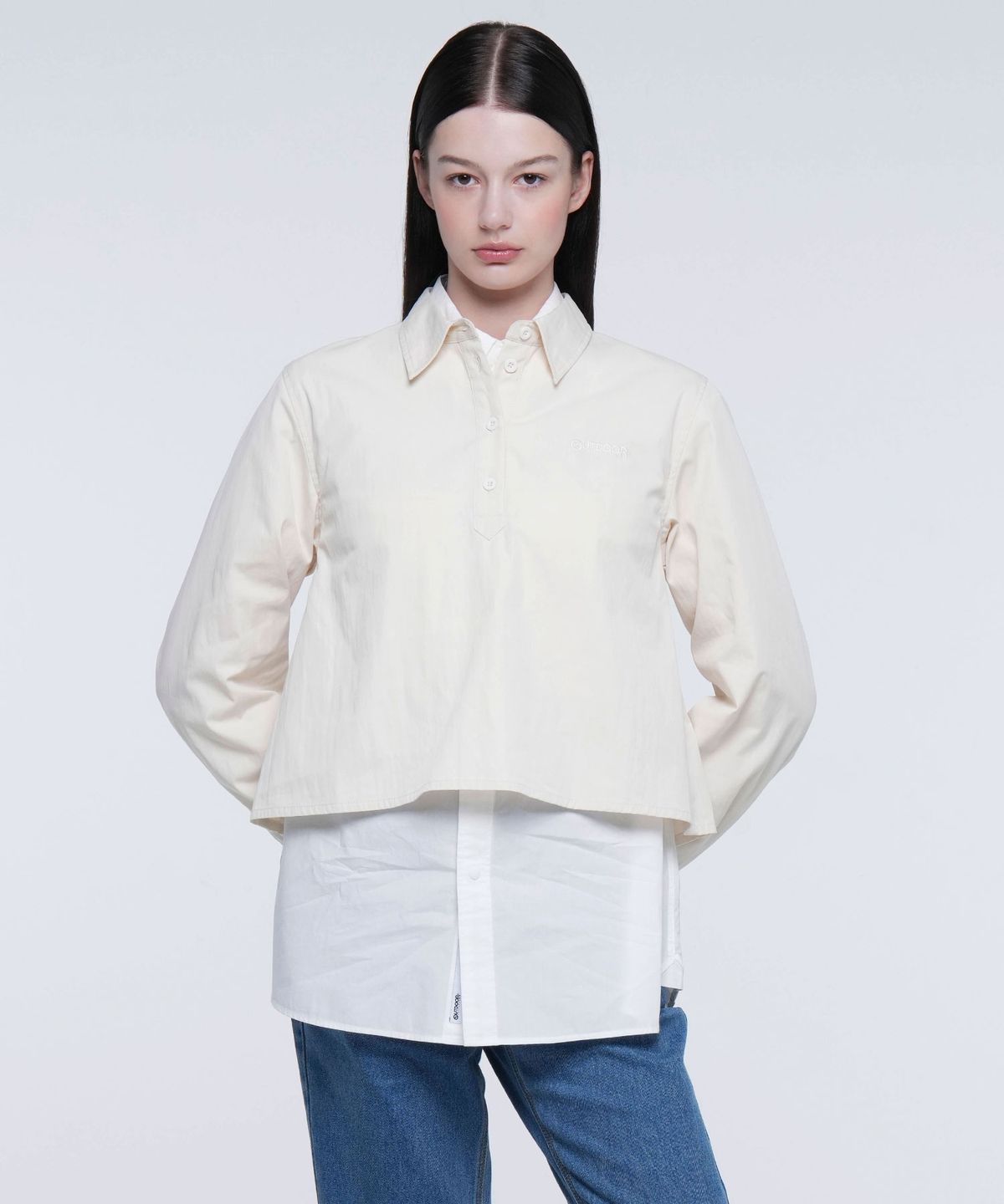 아웃도어 프로덕츠(OUTDOOR PRODUCTS) W HALF OPEN A LINE SHIRTS (IVORY)