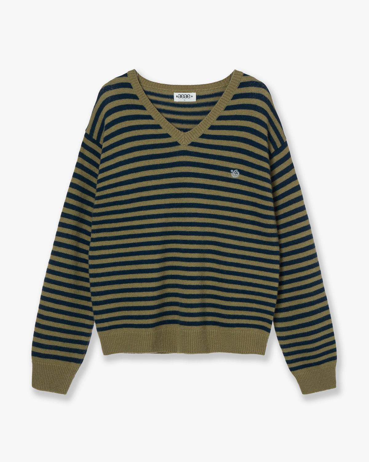 에이이에이이(AEAE) STRIPE V-NECK KNIT PULLOVER [KHAKI]