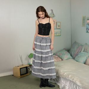 DD_Layered lace check cake skirt_GRAY