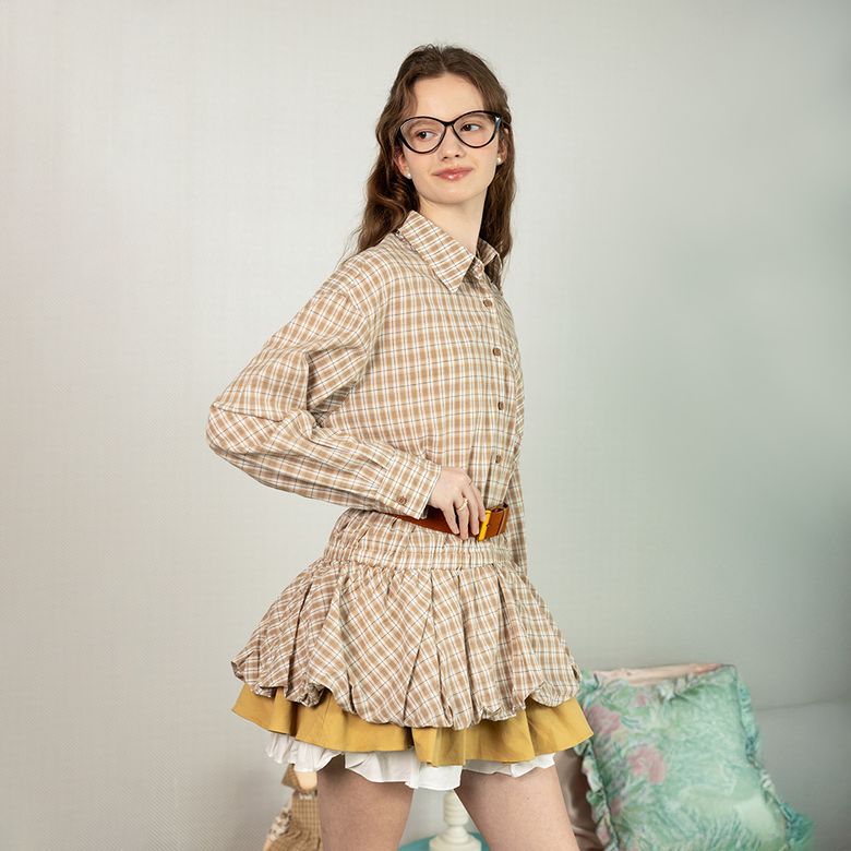 DD_Brown check loose shirt_2color