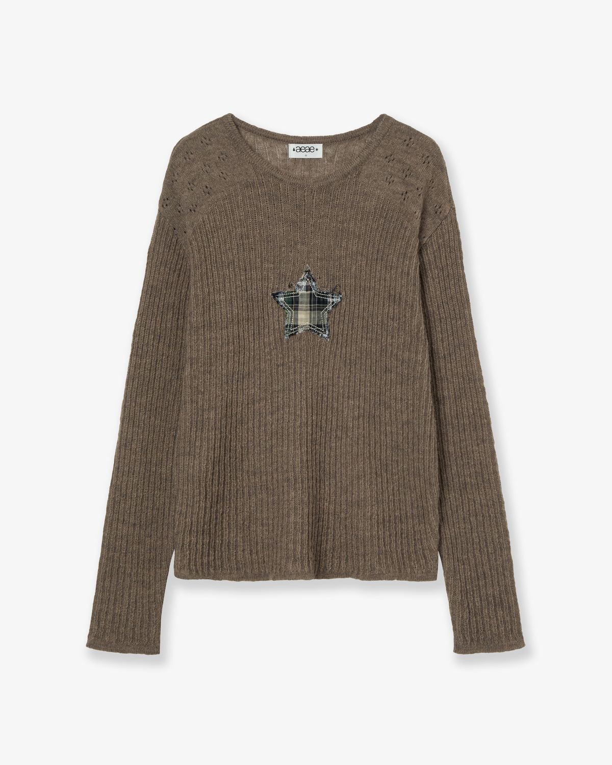 에이이에이이(AEAE) SHEER APPLIQUE KNIT [BROWN]