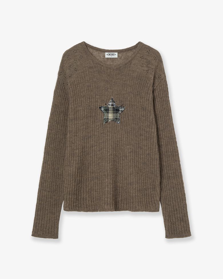 SHEER APPLIQUE KNIT [BROWN]