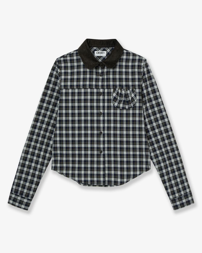 ROUND POCKET CHECK SHIRTS [BLACK]