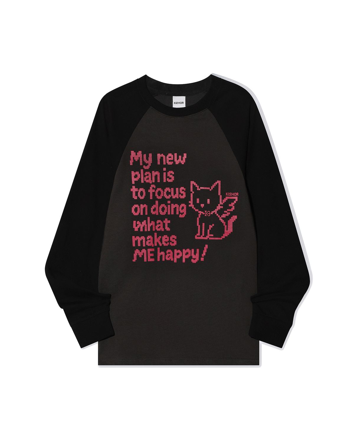 키쇼르(KISHOR) happy cat raglan long sleeve_ CHARCOAL