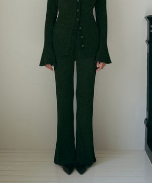 트럼펫 부츠컷 니트팬츠-카키