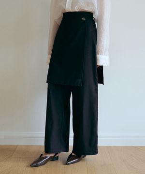 핀스트라이프 레이어링 슬랙스-와인