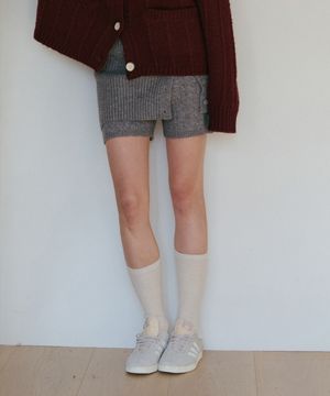 [SET]_케이블 니트 쇼츠+레이어드 스커트-그레이