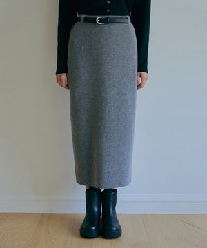 램스울 벨트링 니트스커트-그레이