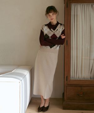 램스울 벨트링 니트스커트-베이지