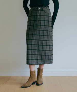 체크포인트 H라인 스커트-그린
