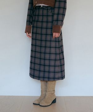 체크포인트 H라인 스커트-블루