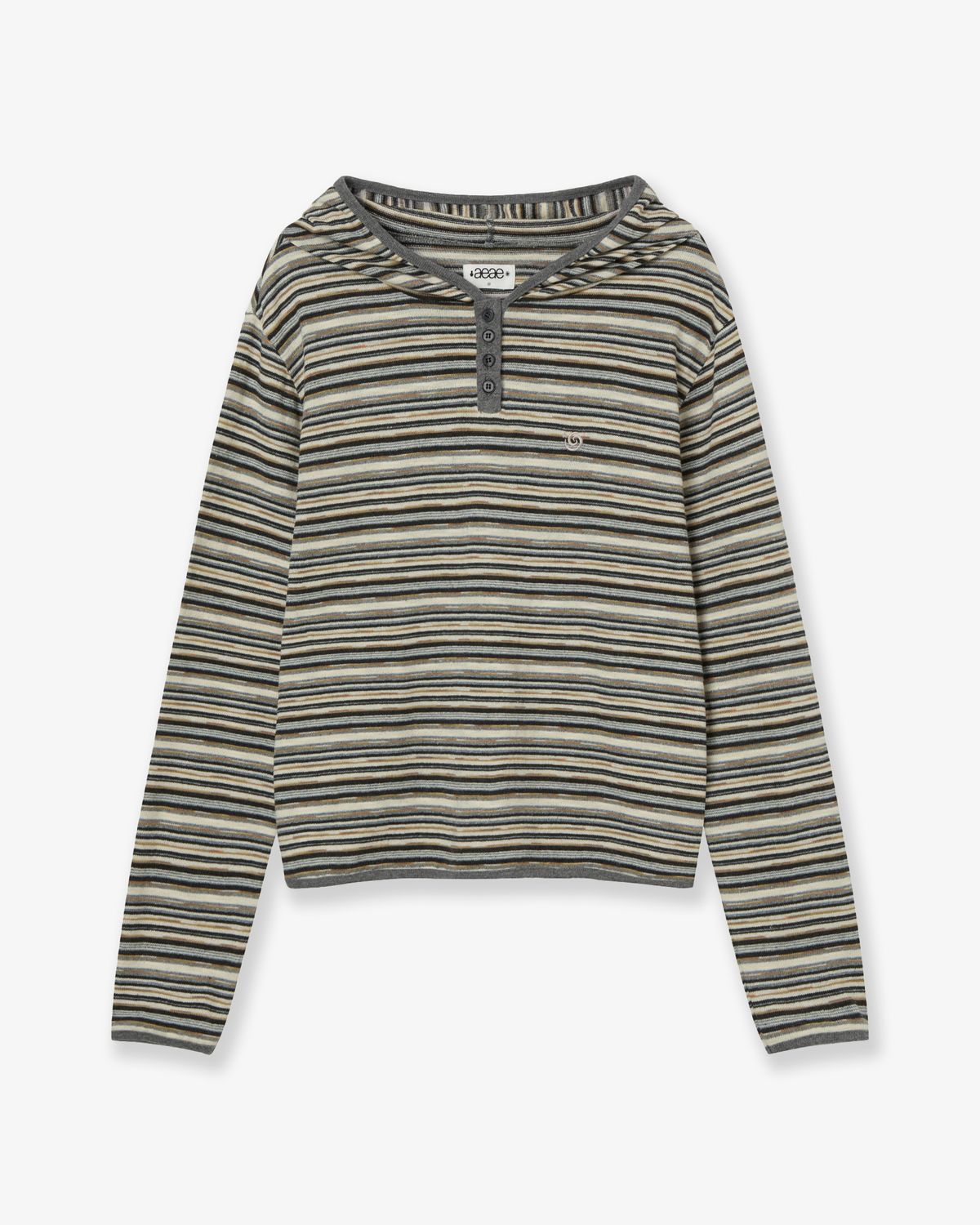 에이이에이이(AEAE) STRIPE KNIT HOODIE [BEIGE]
