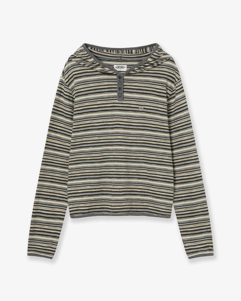 STRIPE KNIT HOODIE [BEIGE]