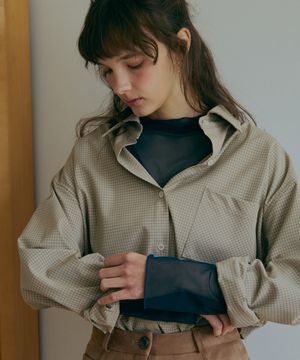 미니멀체크 박시 셔츠-베이지