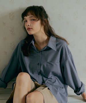 미니멀체크 박시 셔츠-블루