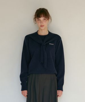 [SET]_자수 풀오버+레이어드 숄-네이비