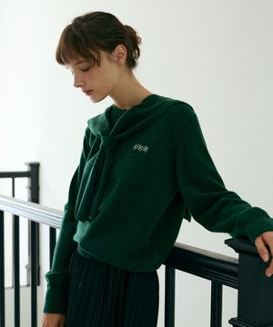 [SET]_자수 풀오버+레이어드 숄-그린