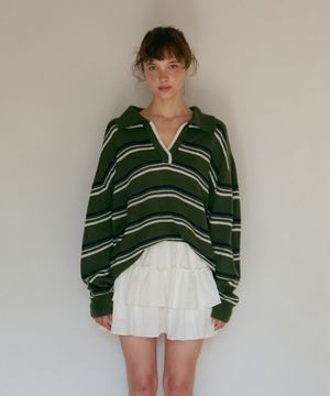 모헤어 스트라이프 카라 풀오버-딥그린