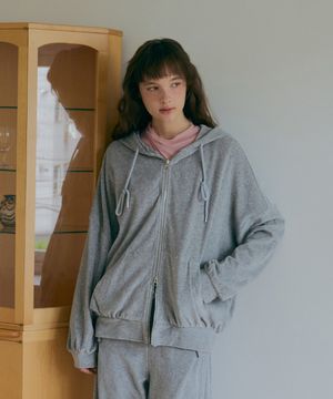 벨벳 투웨이 후드집업-그레이