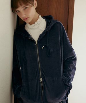 벨벳 투웨이 후드집업-네이비