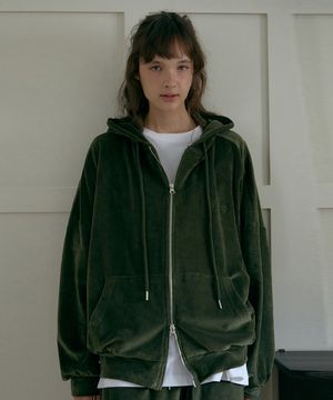 벨벳 투웨이 후드집업-카키