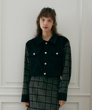 체크포인트 크롭 자켓-블랙그린