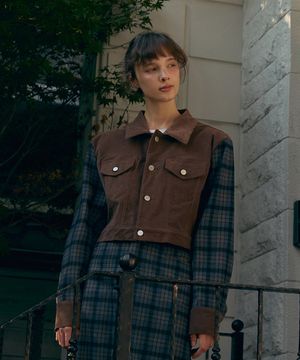 체크포인트 크롭 자켓-브라운블루