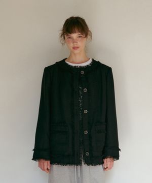 박시핏 트위드 자켓-블랙