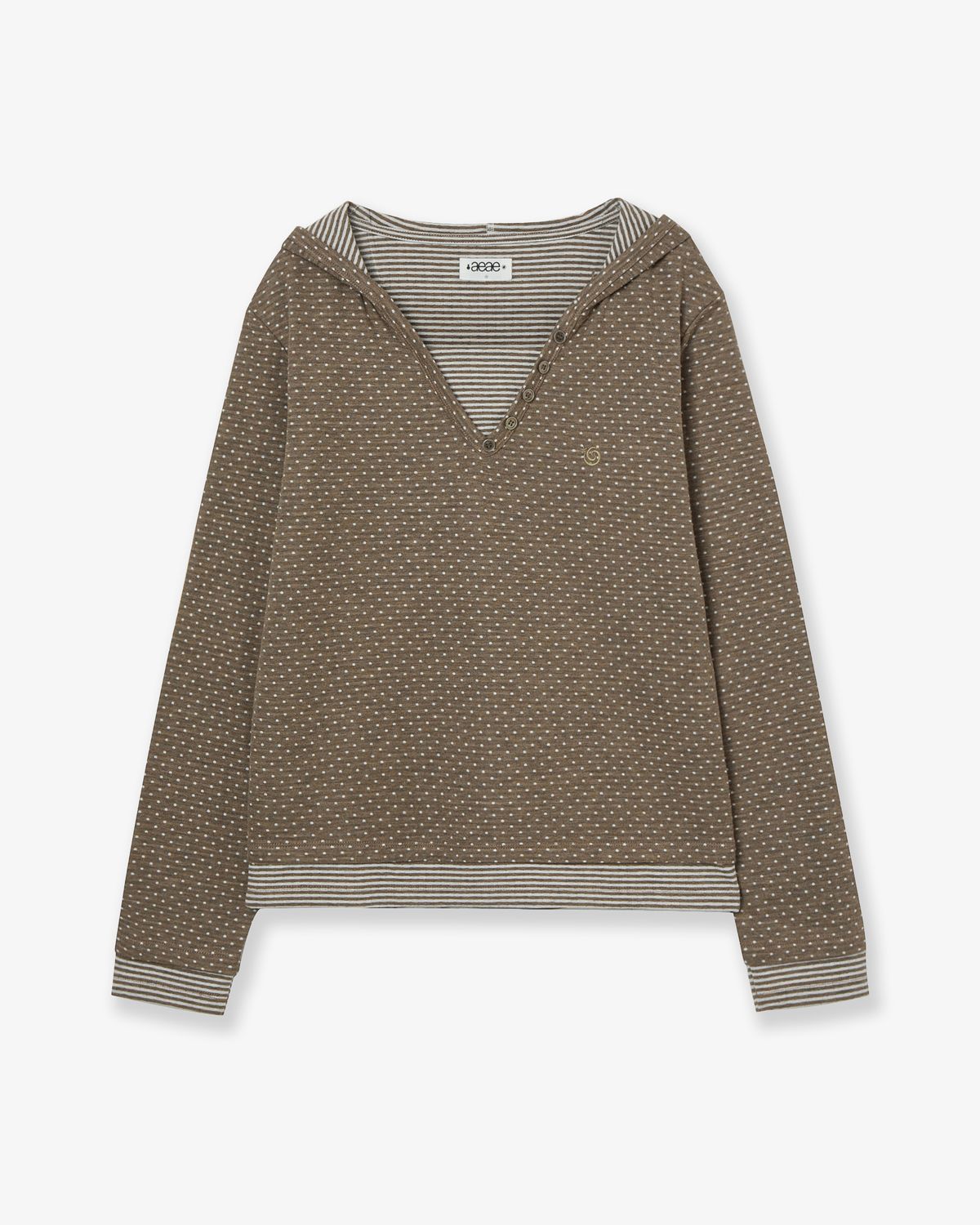 에이이에이이(AEAE) HOODED HENLEY NECK TEE [KHAKI]
