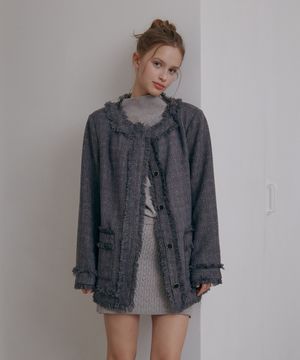 박시핏 트위드 자켓-보카그레이