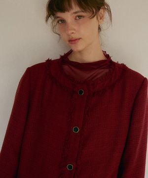 박시핏 트위드 자켓-레드