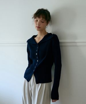 [SET]_캐시미어 세일러 가디건+베스트-네이비