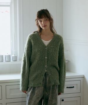 헤비브러쉬 울 가디건-올리브