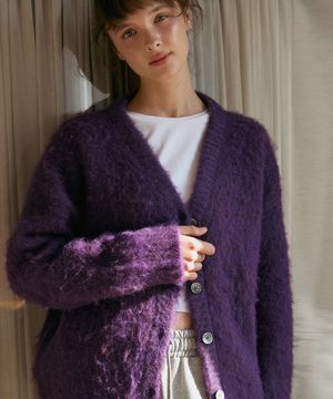 헤비브러쉬 울 가디건-퍼플