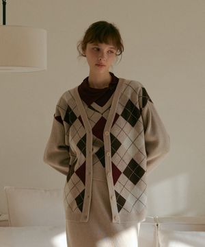 램스울 아가일 가디건-베이지