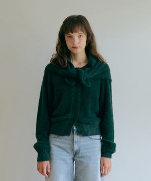 [SET]_헤어리 가디건+숄 스카프-다크그린