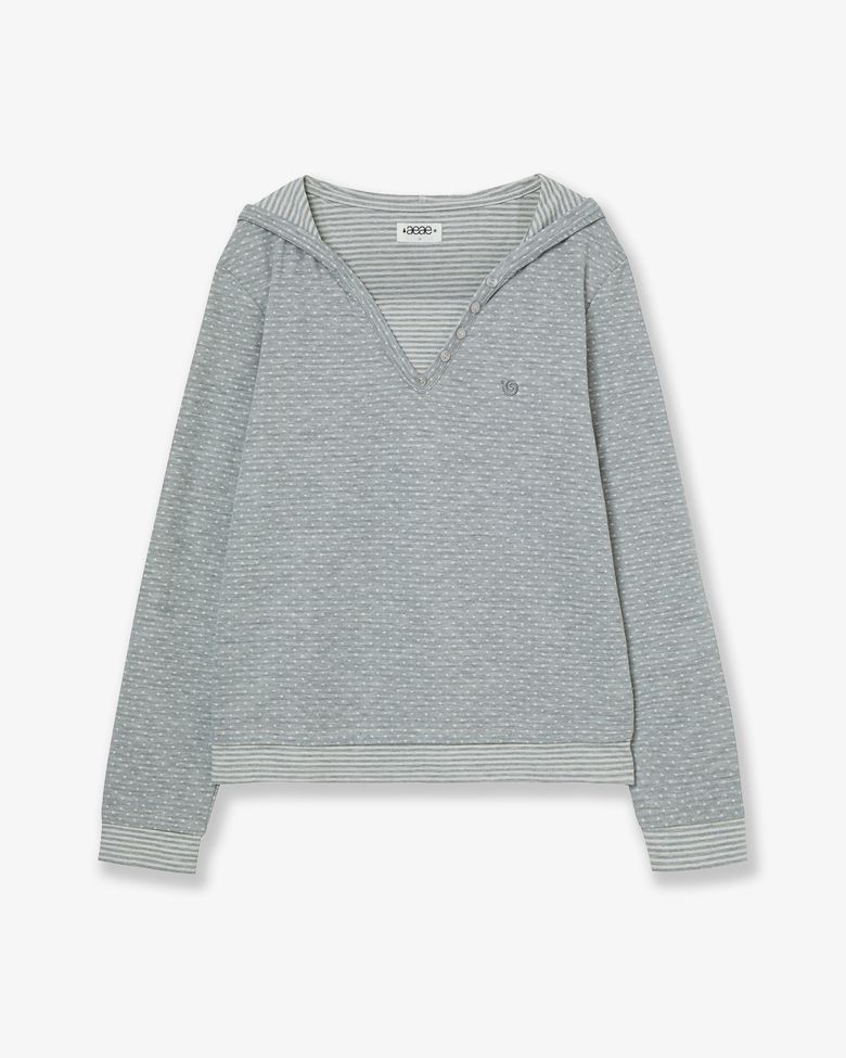 HOODED HENLEY NECK TEE [LIGHT GREY]