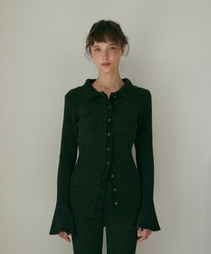 트럼펫 슬리브 가디건-카키