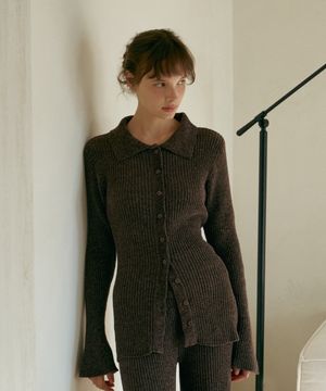 트럼펫 슬리브 가디건-차콜브라운