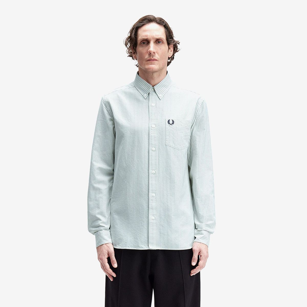 프레드페리(FRED PERRY) [Sharp] 롱슬리브 옥스포드 스트라이프 셔츠 - 베이리프/스노우화이트 AFPM2531736-Z92