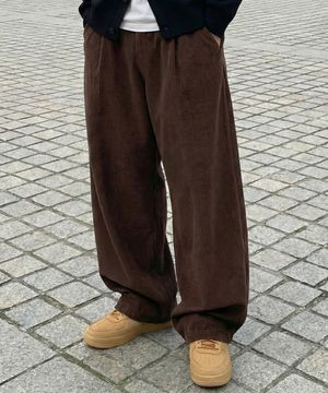 컬러풀 코듀로이 스트링 와이드 팬츠 브라운