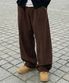 컬러풀 코듀로이 스트링 와이드 팬츠 브라운