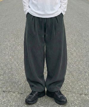 컬러풀 코듀로이 스트링 와이드 팬츠 챠콜블루