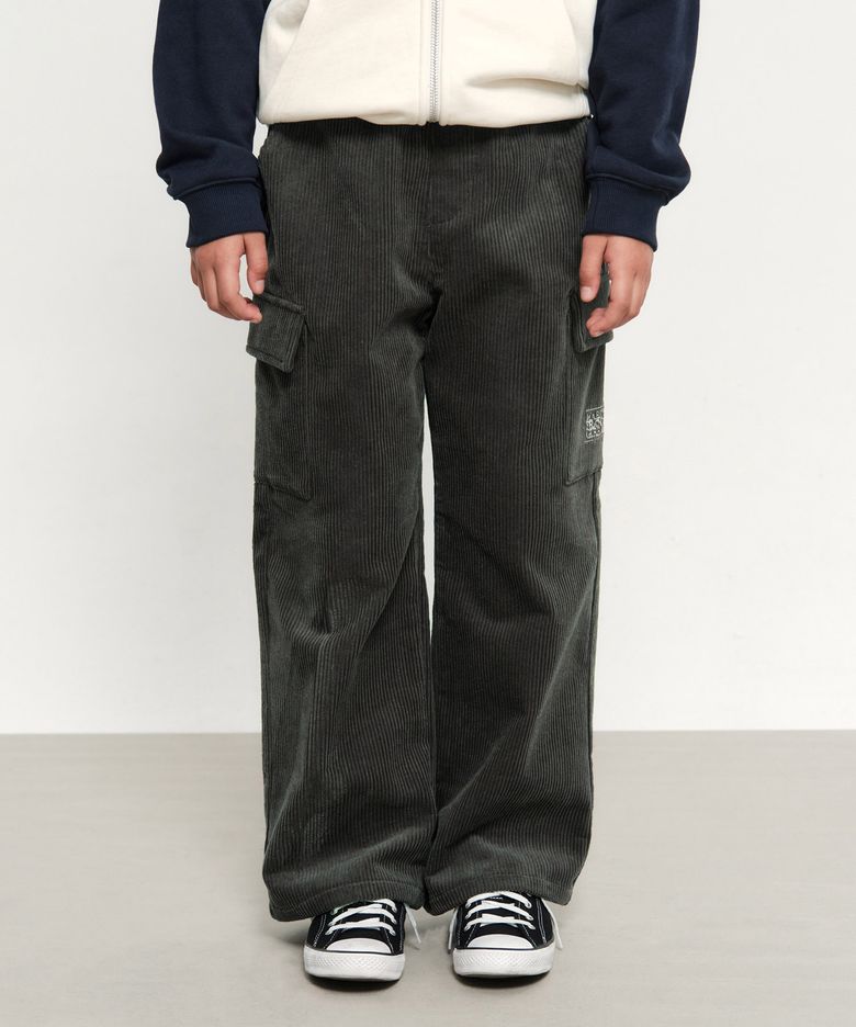KIDS CORDUROY CARGO PANTS dark gray