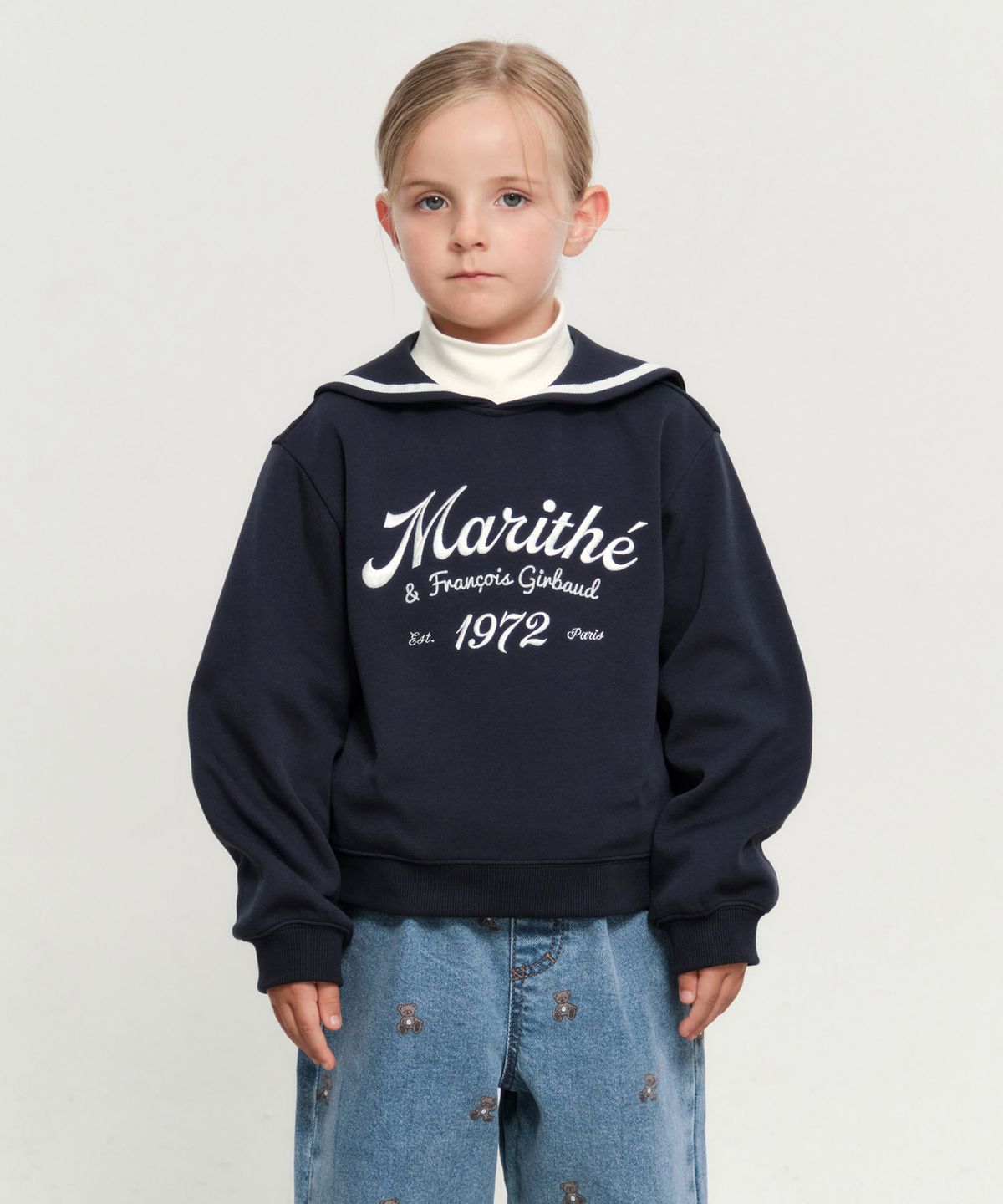 마리떼 키즈(MARITHÉ KIDS) KIDS W SAILOR COLLAR CROP SWEATSHIRT navy